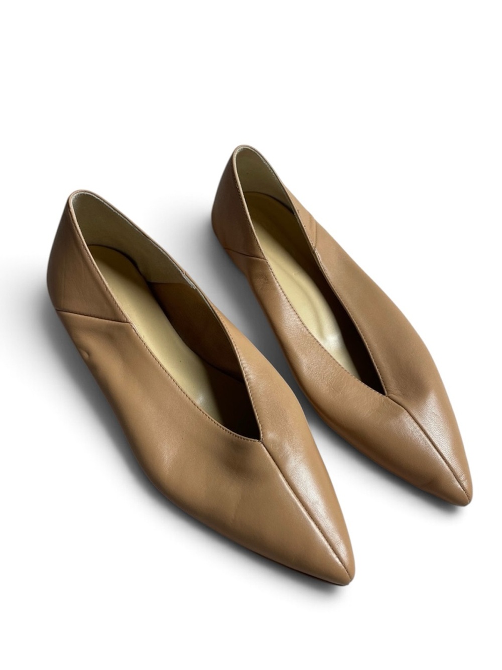 Aeyde Italy Leather Pointed Toe Flats – Nude Tan, Size 42 / US 11-12